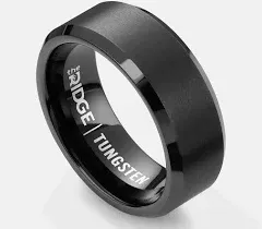 Ridge, Men&#039;s Wedding Band, Size 9, 8mm Beveled, Gunmetal, Tungsten, Set