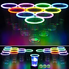 All Mixed Up Glow in The Dark Beer Pong Game Set for Indoor Outdoor Nighttime Competitive Fun, 24 Multi-Color Glowing Cups, 4 Glowing Balls, 1 Ball Charging Unit Makes Every Shot Glow