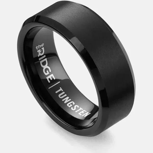 The Ridge Tungsten Rings For Men - Mens Wedding Band - Strong, Durable, and Scratch-Resistant Beveled Ring With Silicone Band