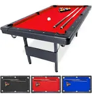 GoSports 6 ft Billiards Table - Portable Pool Table - Includes Full Set of Balls, 2 Cue Sticks, Chalk, and Felt Brush - Blue