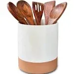 Mora Ceramics Hit Pause Mora Ceramic Kitchen Utensil Holder - Wooden Spoon & Spatula Crock for Countertop, Modern Farmhouse Home Decor, Extra Large