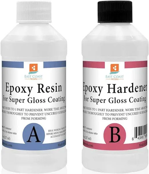 Epoxy Resin Crystal Clear Kit For Super Gloss Coating And Tabletops, 8 Oz each