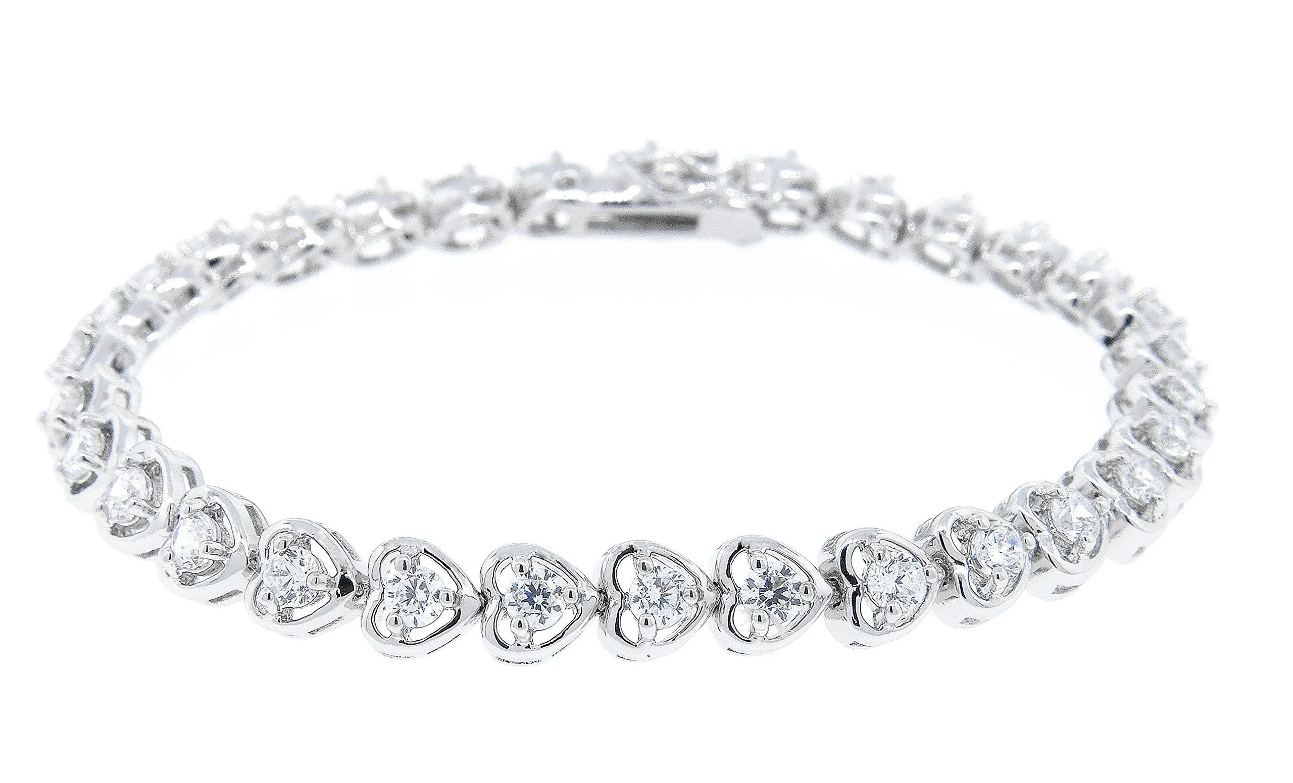 Cate & Chloe Rosalie 18K White Gold Plated Silver Heart Tennis Bracelet with Cubic Zirconia Crystals, CZ Heart Bracelet for Women, Women's, Size: 3