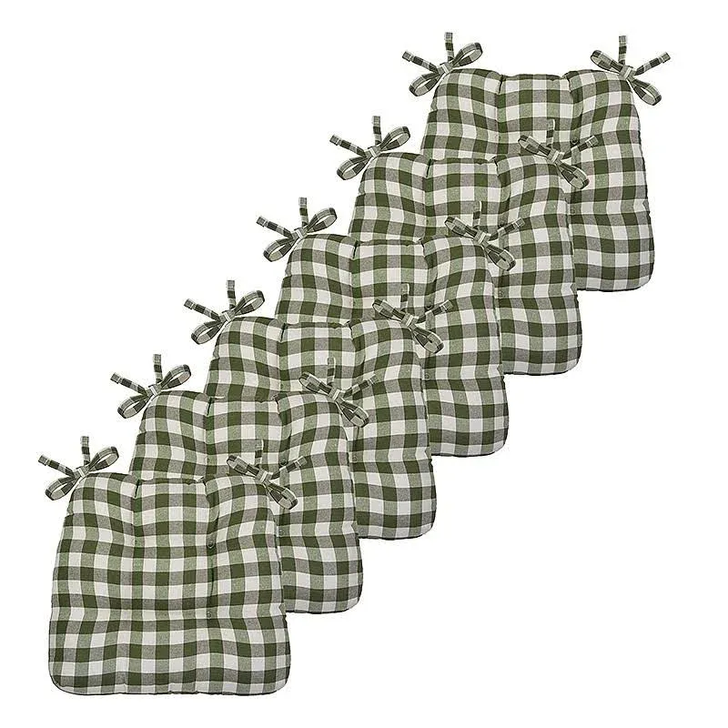 Kate Aurora Country Living Gingham Plaid Checkered Country Farmhouse Chair Cushion Pads