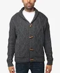 X ray jeans men&#x27;s size L shawl collar cable knit cardigan gray warm lining NEW