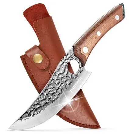 Chef Knife with Premium Leather Sheath. Japanese Knife for Cooking, Chopping Knife for Home, Camping. Chef’s Knives Designed for Balance & Control, Damascus Quality