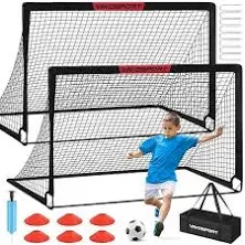 Kids Soccer Goals for Backyard Set - 2 of 6x4 ft Portable Soccer Goal Black