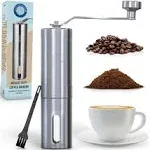 Deuxlemarr Manual Coffee Grinder, 304 Grade Stainless Steel, Adjustable Coarseness, Handheld Ceramic Burr, Portable Coffee Bean Grinders for Travel, F