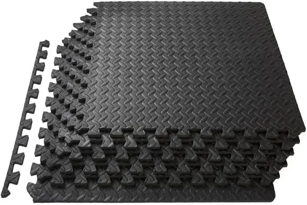 ProsourceFit Puzzle Exercise Mat ½ in, EVA Interlocking Foam Floor Tiles for Home Gym, Mat for Home Workout Equipment, Floor Padding for Kids, Black, 24 in x 24 in x ½ in, 24 Sq Ft - 6 Tiles