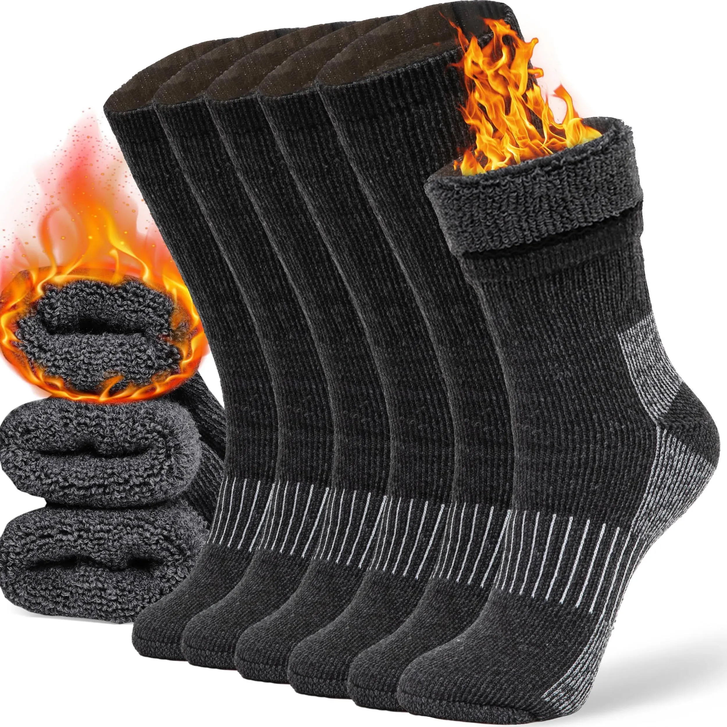 Merino Wool Socks Casual Warm for Winter Cozy Boot Medium-Large, Black 