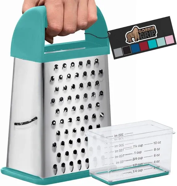 Gorilla Grip Stainless Steel Box Grater, 4-Sided XL Cheese and Spice Graters (W)