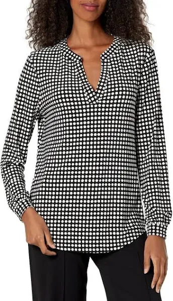 Anne Klein Women's Printed Ity Split Neck Tunic