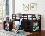 Naomi Home Twin Size Loft Bed with Desk Low Study Kids Twin Loft Bed with Storage Pine Wood Loft Bed Twin for Kids Twin Loft Bed with Cabinet Ladder