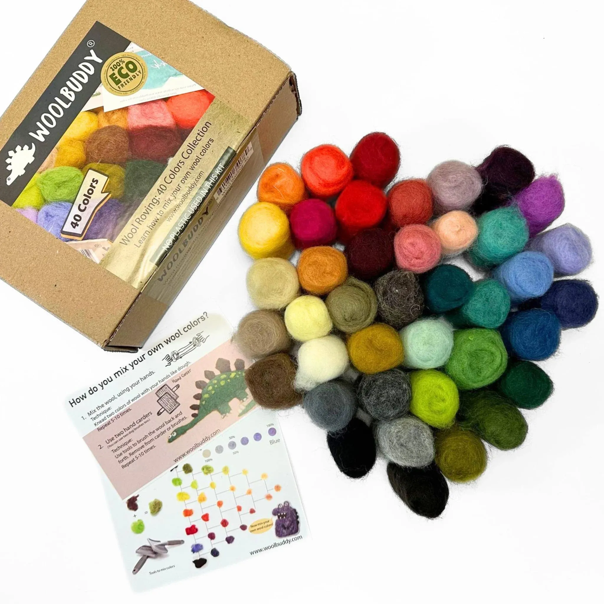 Woolbuddy Felting Wool 40 Vibrant Colors, Quality Felting Supplies for Beginners and Wet Felting, Soft and Easy-to-Work-with Wool Roving