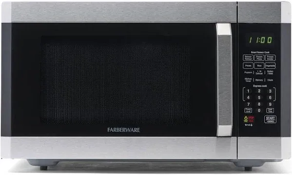 Farberware Countertop Microwave 1100 Watts, 1.6 cu ft - Smart Sensor Microwave Oven With LED Lighting and Child Lock - Perfect for Apartments and Dorms - Easy Clean - Stainless Steel