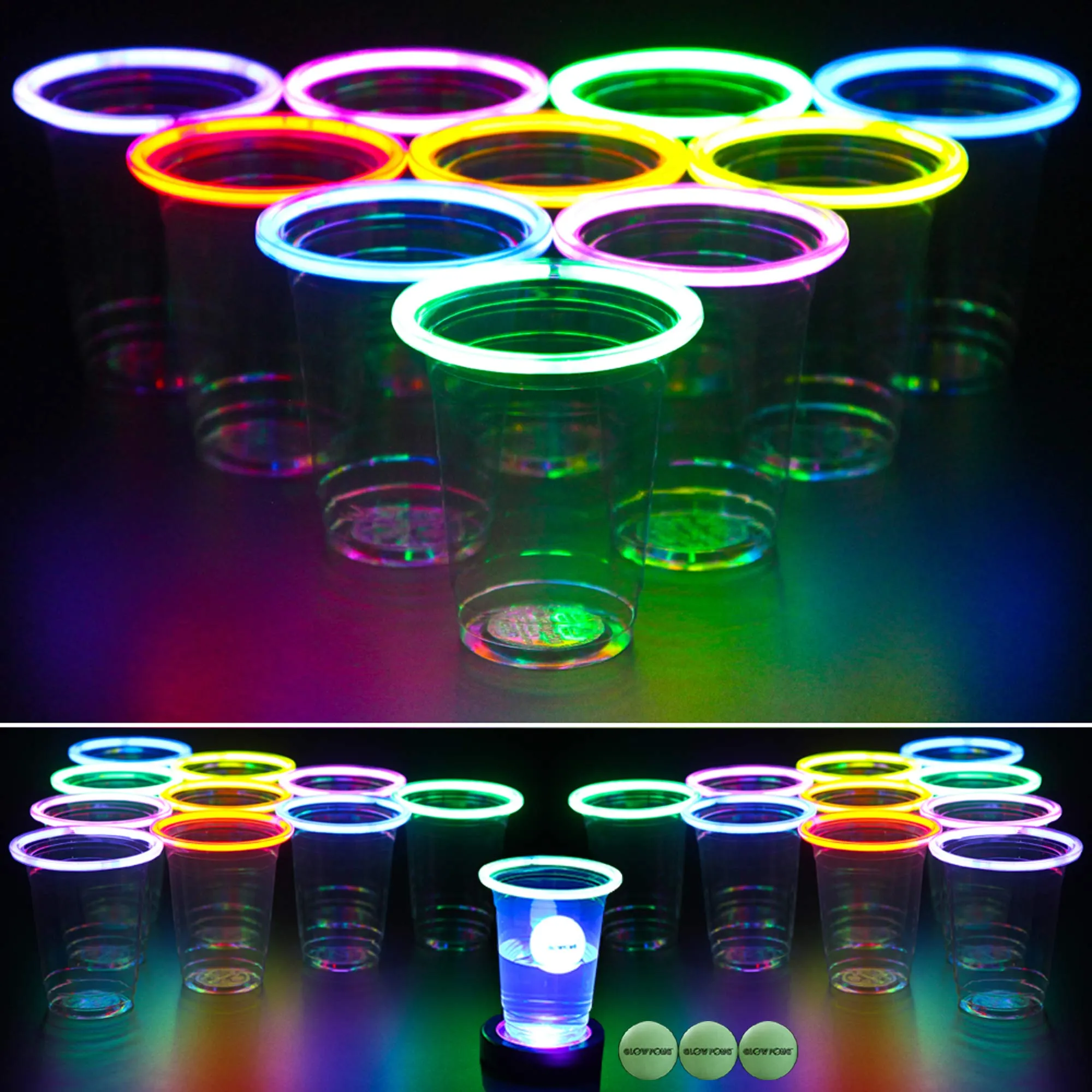 GLOWPONG Green vs Blue Glow in The Dark Beer Pong Game Set for Indoor... 