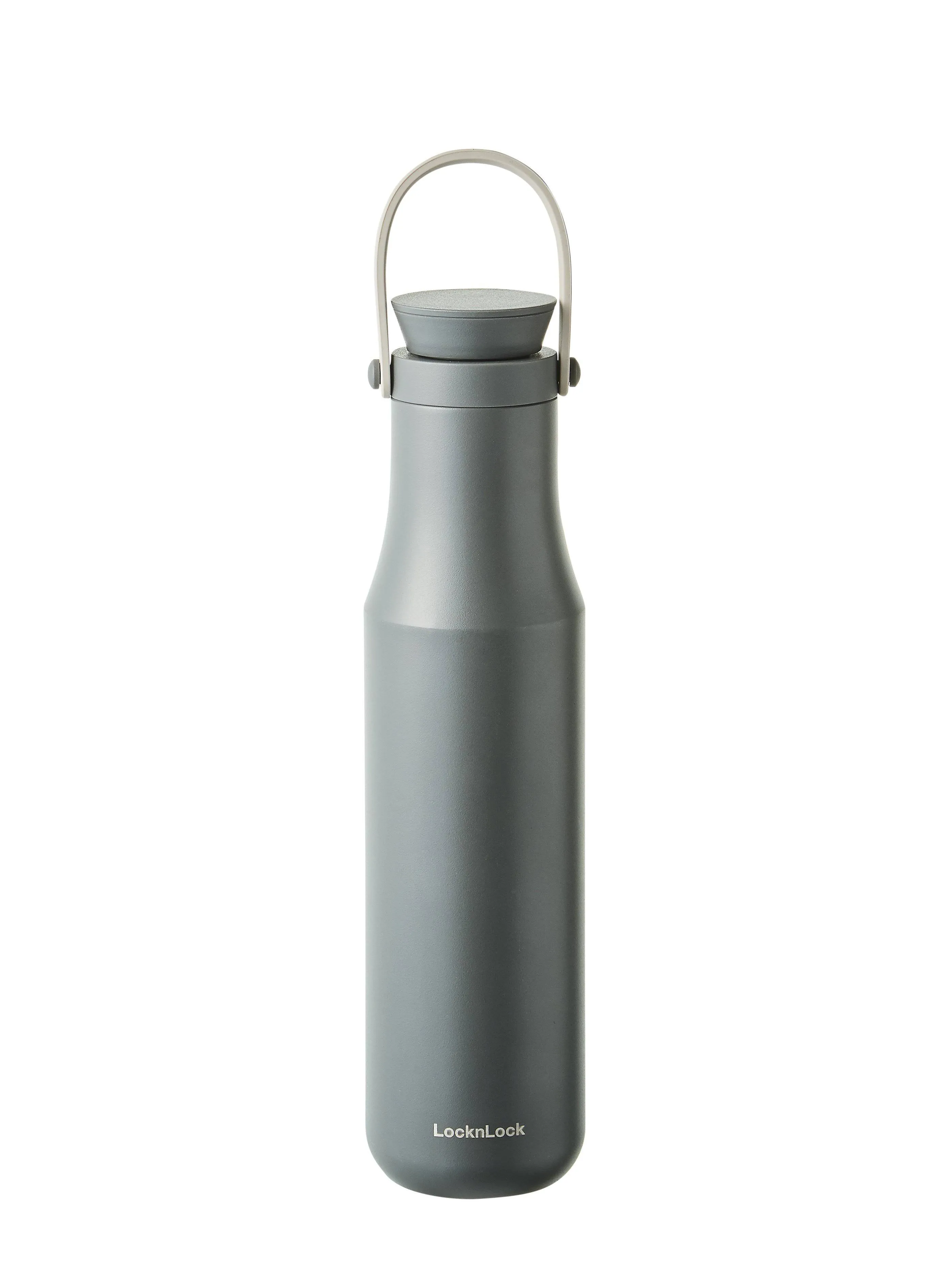 LocknLock Metro Tumbler Double Cap S/S Bottle w/ Hand Strap 24oz, Gray