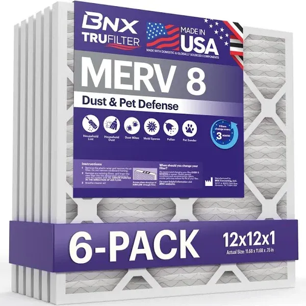 BNX TruFilter 20x20x4 (19.5 x 19.5 x 3.63 Slim Fit) MERV 13 Air Filter (2-Pack) - Made in USA - Air Conditioner HVAC AC Furnace Filters Health,