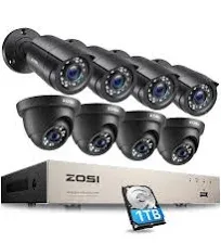 ZOSI 8CH 5MP Lite Security Camera System Outdoor, 8 Channel H.265+ 5MP Lite CCTV DVR with 1TB Hard Drive and 8X1920TVL 1080P Home Surveillance Cameras,80ft Night Vision,Remote Access