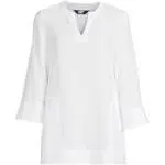 Lands&#x27; End Woman’s 3/4 Sleeves Slits Notch Neck Linen Top, White Medium