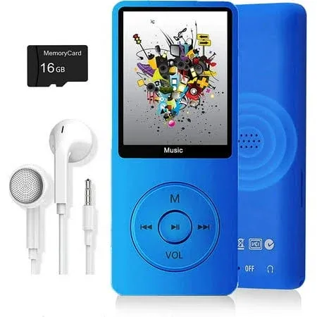 MP3 Player, Music Player with 16GB Micro SD Card, Build-in FM Radio/Video Play/Voice Recorder/E-Book Reader, Supports up to 128GB, Dark Blue