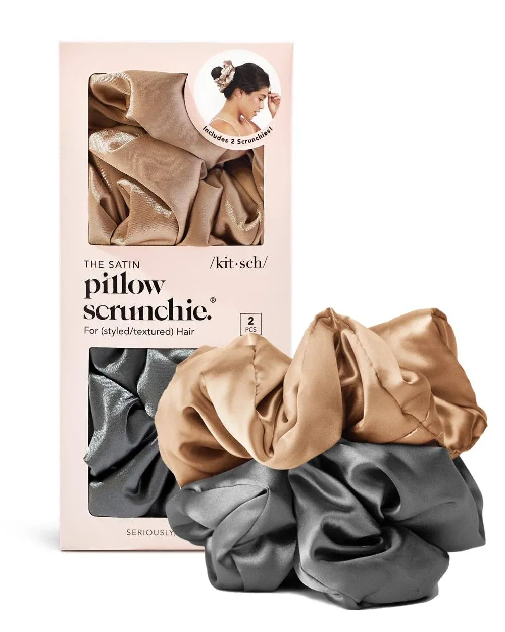 Kitsch Satin Sleep Pillow Scrunchies - Black/Gold