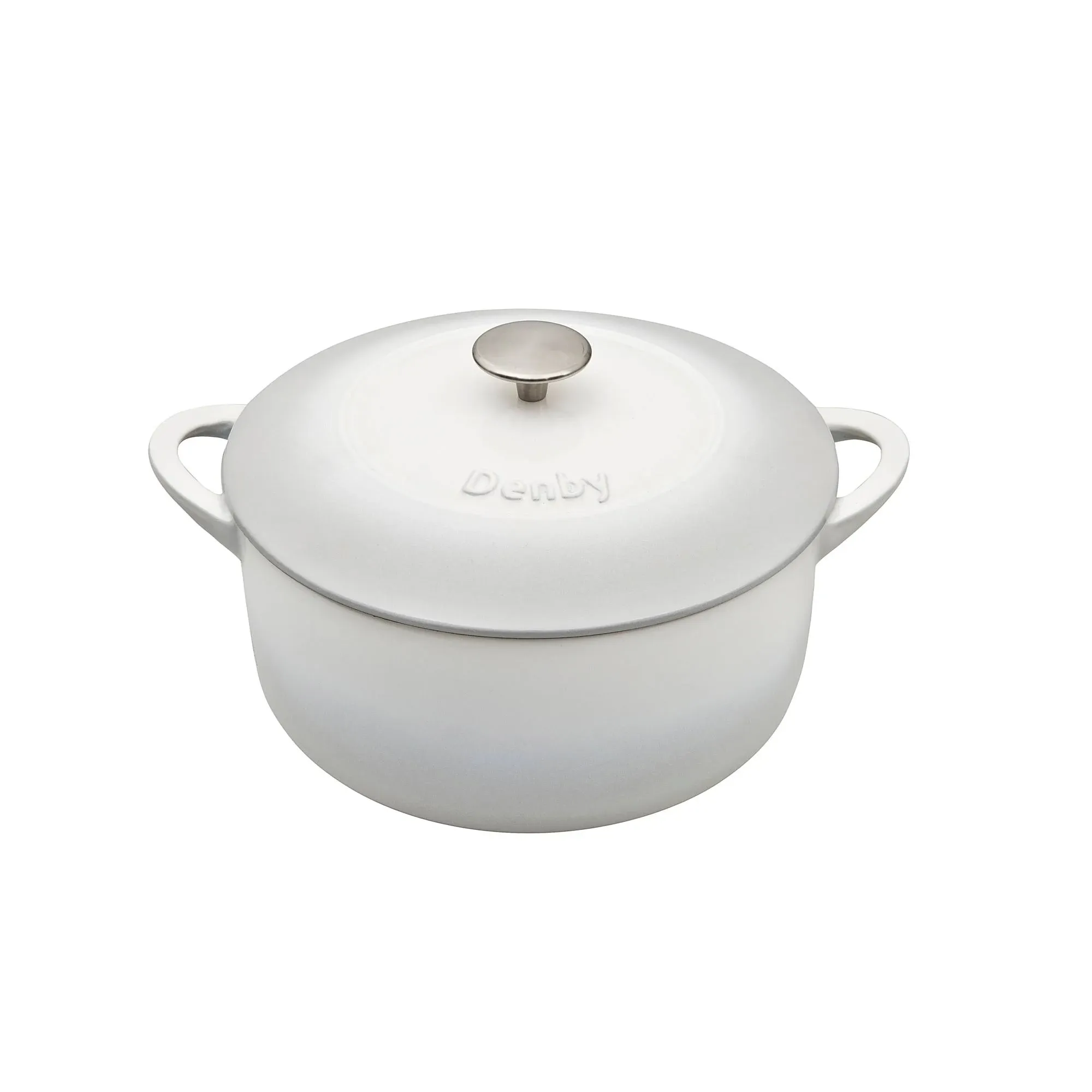 Denby Natural Canvas 4.22 qt. Round Cast Iron Casserole Dish in White with Lid CINC-589