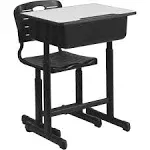 Flash Furniture YU-YCX-046-09010-GG Adjustable Height Student Desk and Chair with Pedestal Frame, Black