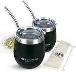 Here &amp; Now Yerba Mate Cup and Bombilla Set | 2 Gourds, Spill Black 