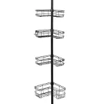 Zenna Home Tension Pole Shower Caddy with 4 L-Shaped Shelves with Hooks, Bronze, 60-97 Inch – Rust-Resistant Corner Shower Organizer Shelf – Adjustable Shower Rack for Bath Essentials