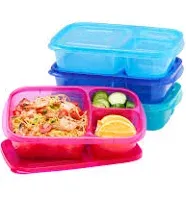 Easylunchboxes Bento Lunch Boxes Reusable 3-Compartment Food Containers for School, Work, and Travel