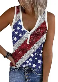 Womens American Flag Button V-Neck Tank Coloful Printed Sleeveless Patriotic Shirts Summer Tops