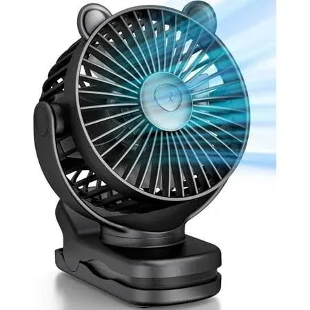 KIDEE Portable Clip on Fan, Small Desk Fan Battery Operated, 360° Rotation, Cute Design, 3 Speed, Mini Table Fan USB Rechargeable, Personal Cooling Baby Stroller Fan for Home Office Outdoor Travel