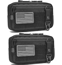 2 Pack Tactical Molle Admin Pouch with US Flag Patch and Keychain