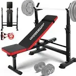 OPPSDECOR 600lbs 6 in 1 Weight Bench Set with Squat Rack, Foldable Adjustable Bench Press Set with Removable Foot Catch, Workout Bench for Home Gym