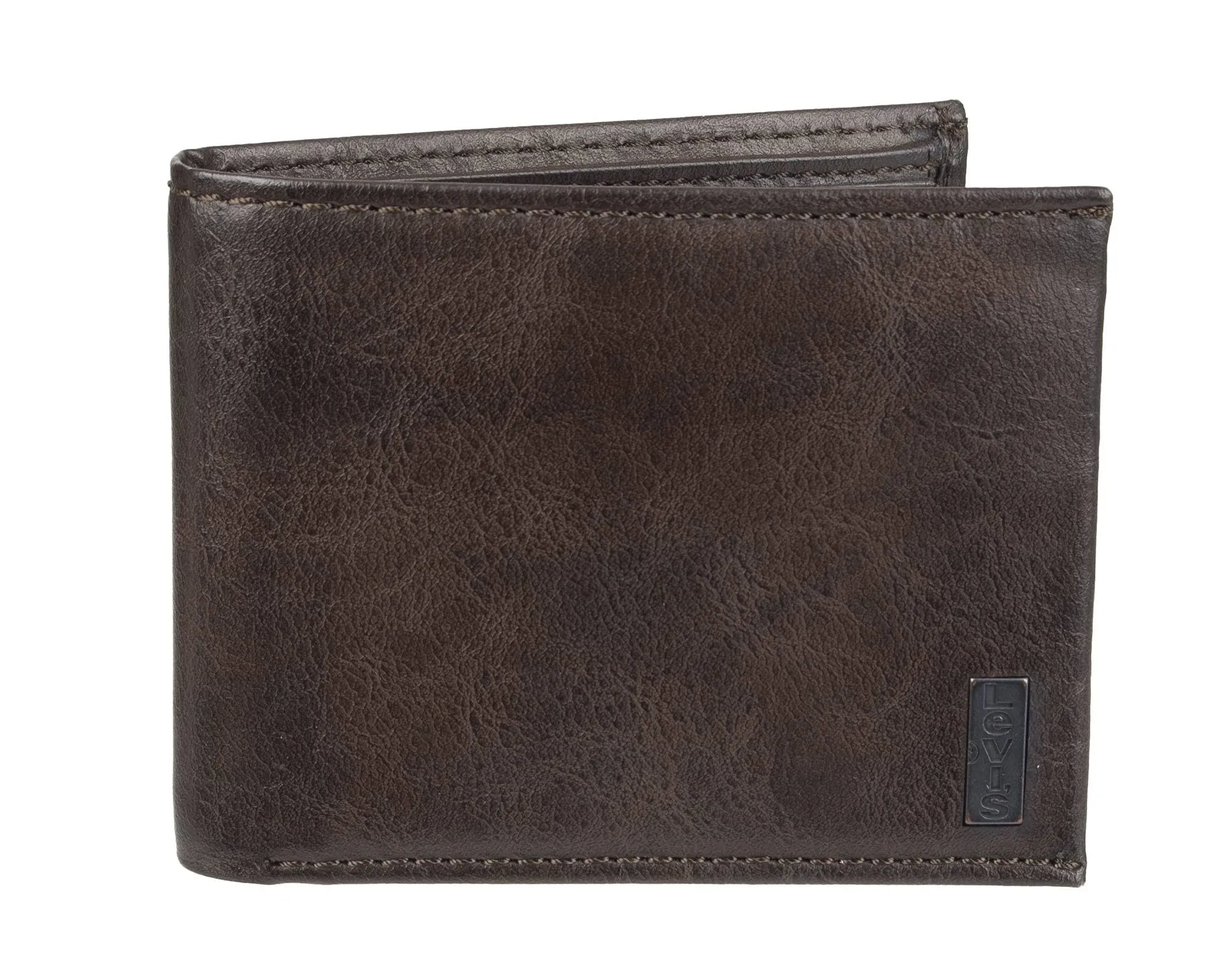 Levi's Mens RFID Traveler Extended Bifold Wallet Brown RFID Protection ID Window