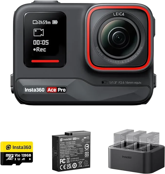 Insta360 Ace Pro Battery Kit - Waterproof Action Camera Co-Engineered with Leica, Flagship 1/1.3" Sensor and Ai Noise Reduction for Unbeatable Image