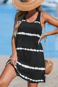 Black and White Tie Dye Stripe Mini Dress