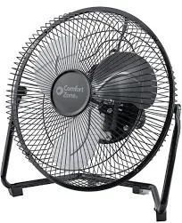 Comfort Zone Cradle Floor Fan, 9 inch, 3 Speed, Electric, 180 Degree Adjustable Tilt, All Metal, Carry Handle, Rubber Feet, Table Fan, Airflow 12.57 ft/sec, Ideal for Home, Bedroom & Office, CZHV9B