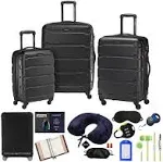 Samsonite 68311-1041 Omni Hardside Luggage Nested Spinner Set 20 inch, 24 inch, 28 inch - Black Bundle W/Deco Gear Luggage Accessory Kit (10 Item)