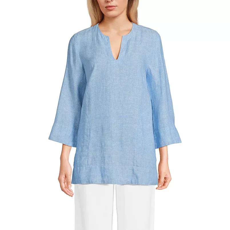 Lands' End Women's Linen Split Neck Tunic Top