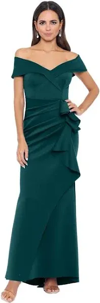 Xscape Ruffle Off The Shoulder Scuba Gown