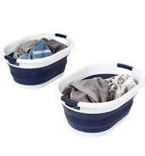 Honey Can Do Navy Blue/White Collapsible Rubber Laundry Baskets (Set of 2)