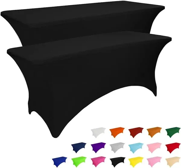 2 Pcs Table Cloth for Rectangle Table - Black Tablecloth Rectangular Stretch Spandex Table Coverage for Birthday Cocktail Wedding Party