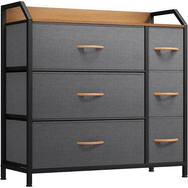 Grey Dresser + 6 Drawers Organizer Unit Fabric Dresser Storage Tower Steel Frame