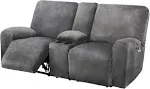 ULTICOR Reclining Loveseat with Middle Console Slipcover, 8-Piece Velvet Stretch