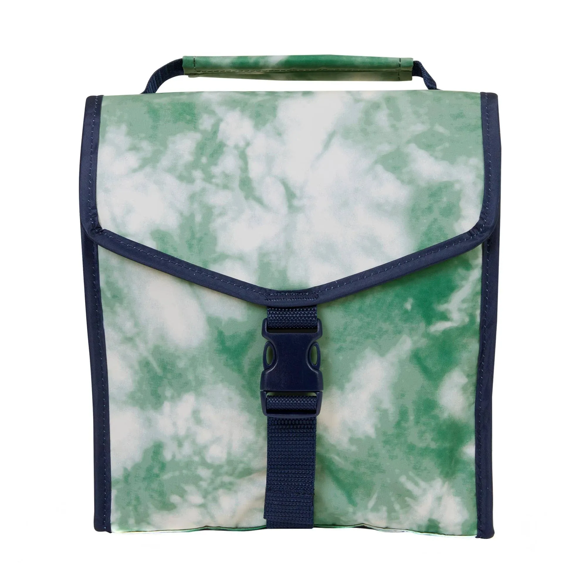 THIRTY-ONE Gifts Fold-Over Lunch Bag, Reusable Insulated Lunch Bag with Buckle Closure, Leaf Green Tie-Dye