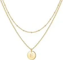 IEFWELL Initial Necklaces for Women Girls - Gold Silver Rose Gold Double Side Engraved Hammered Coin Necklaces Initial Necklace for Women Girls