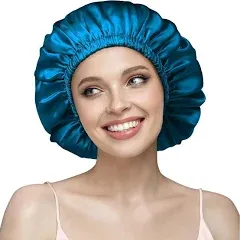 YFONG Double Layered 100% Silk Bonnet for Women, 22 Momme Pure Mulberry Silk Sleep Cap with Adjustable Elastic Band Stay On Head，Reduce Frizz, Keep Hairstyle, Soft & Breathable, Black, M