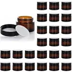 25 Pack 1oz Round Amber Glass Jars Empty Cosmetic Cream Containers with Lids